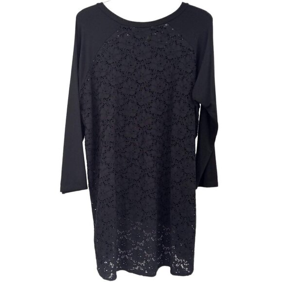 Comfy USA Black Lace Raglan Tunic Top Relaxed Hi-Low Lightweight Boxy Artsy M - Picture 2 of 7
